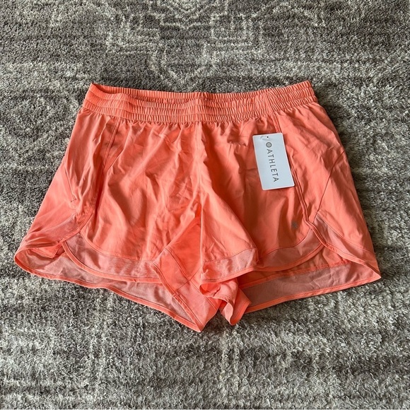 NWT Athleta Mesh Racer Run Short 4” Neon Coral Volt 1X - Picture 2 of 9